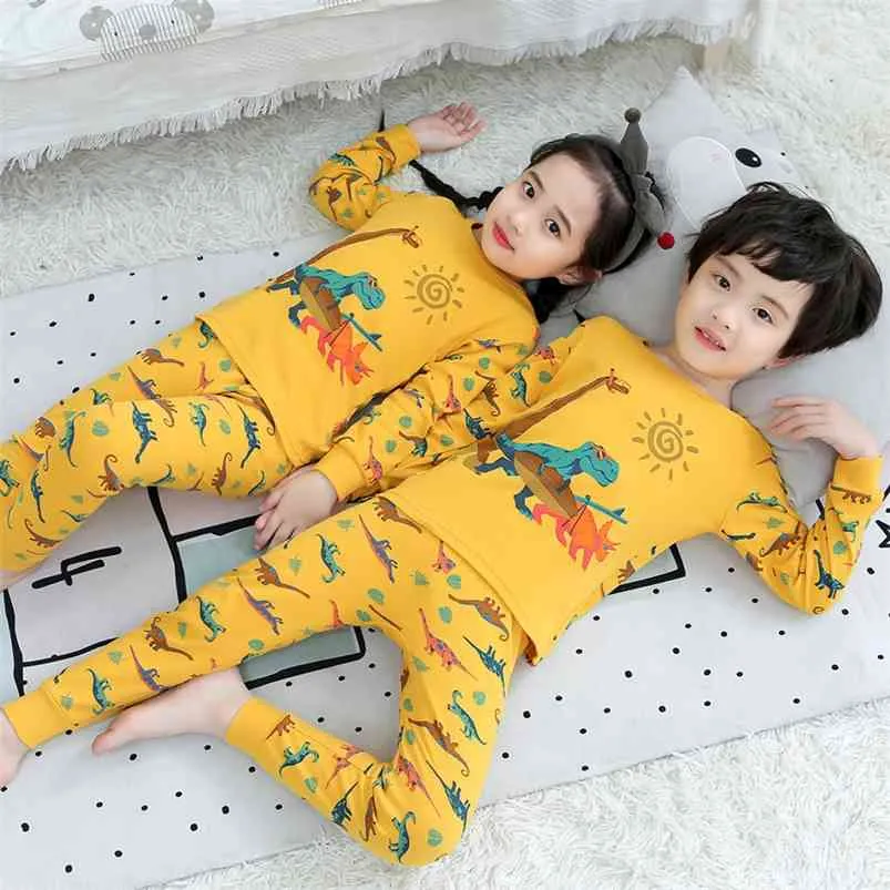 Bambini Pigiama Boys Cartoon Dinosaur Pigiama Pigiama per bambini Girls Cotton Sleepwear per bambini Nightwear per bambini Pigiama di Natale per bambini 210915