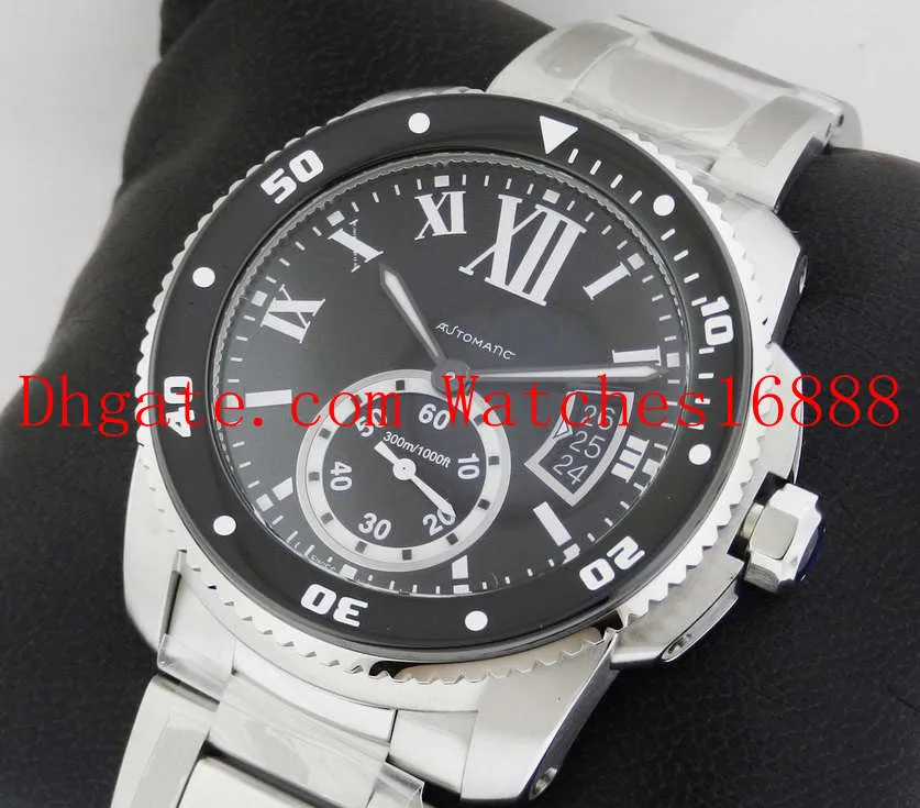 최고 품질 블랙 남성 날짜 스포츠 손목 시계 Caliber diver W7100057 스테인레스 스틸 팔찌 망 자동 기계 시계