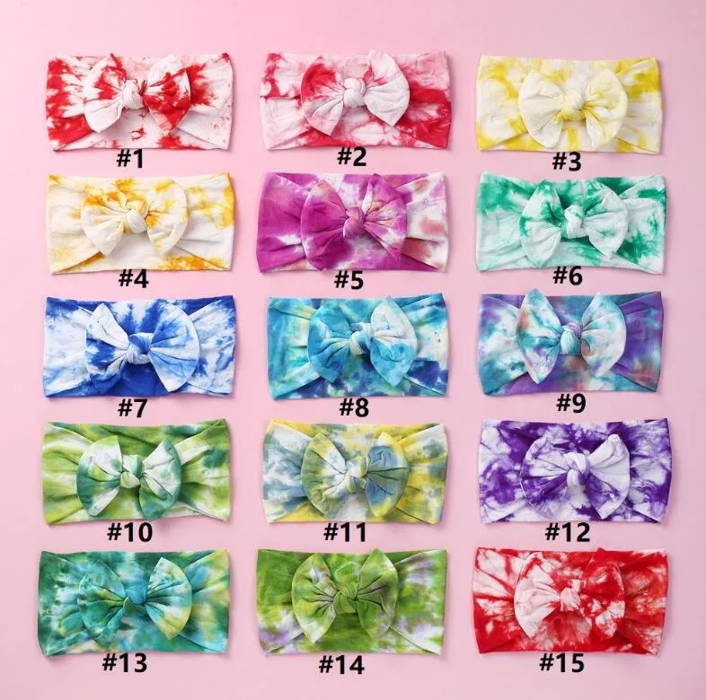 Dzieci Bow Tie Dye Opaski Drukowane Dziewczyny BowkNot Hairbands Miękkie Nylon Elastyczne Baby Włosy Zespół Pałąk Włosów Akcesoria Dla Dzieci GGE2085