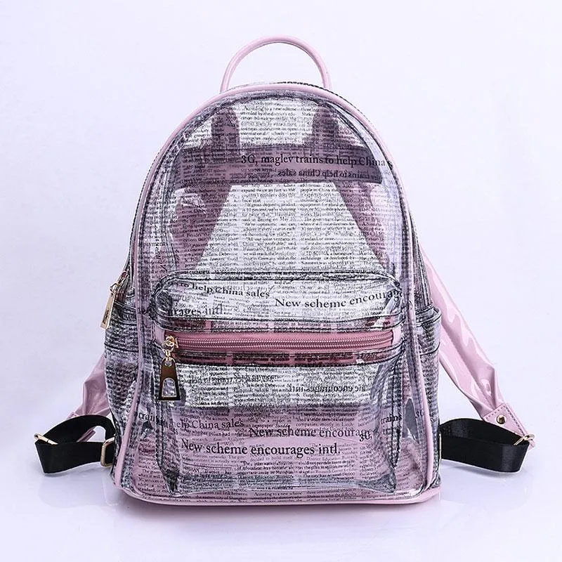 Bolsas ao ar livre Lansuxiang Candy Candy Jelly Backpack English Alphabet Transparent Casual Teenager Package Travel Bag