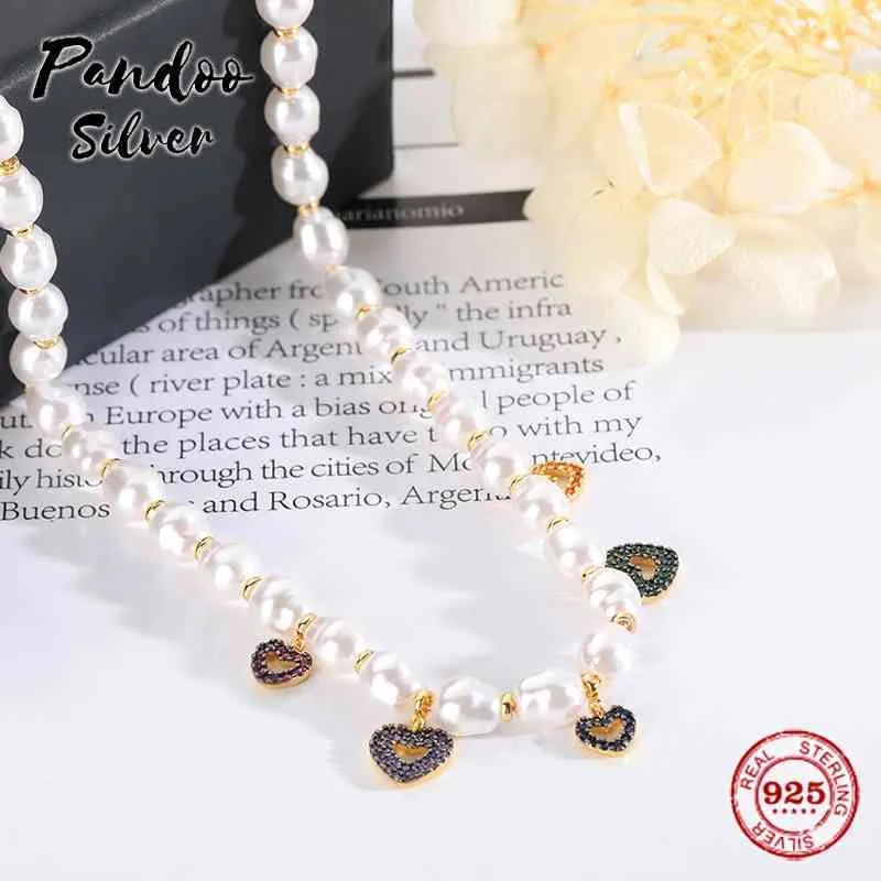 Bijoux Sterling S925 de haute qualité copie 1: 1, collier réglable multi-cœur en argent jaune avec perles pour femmes AC5485MY