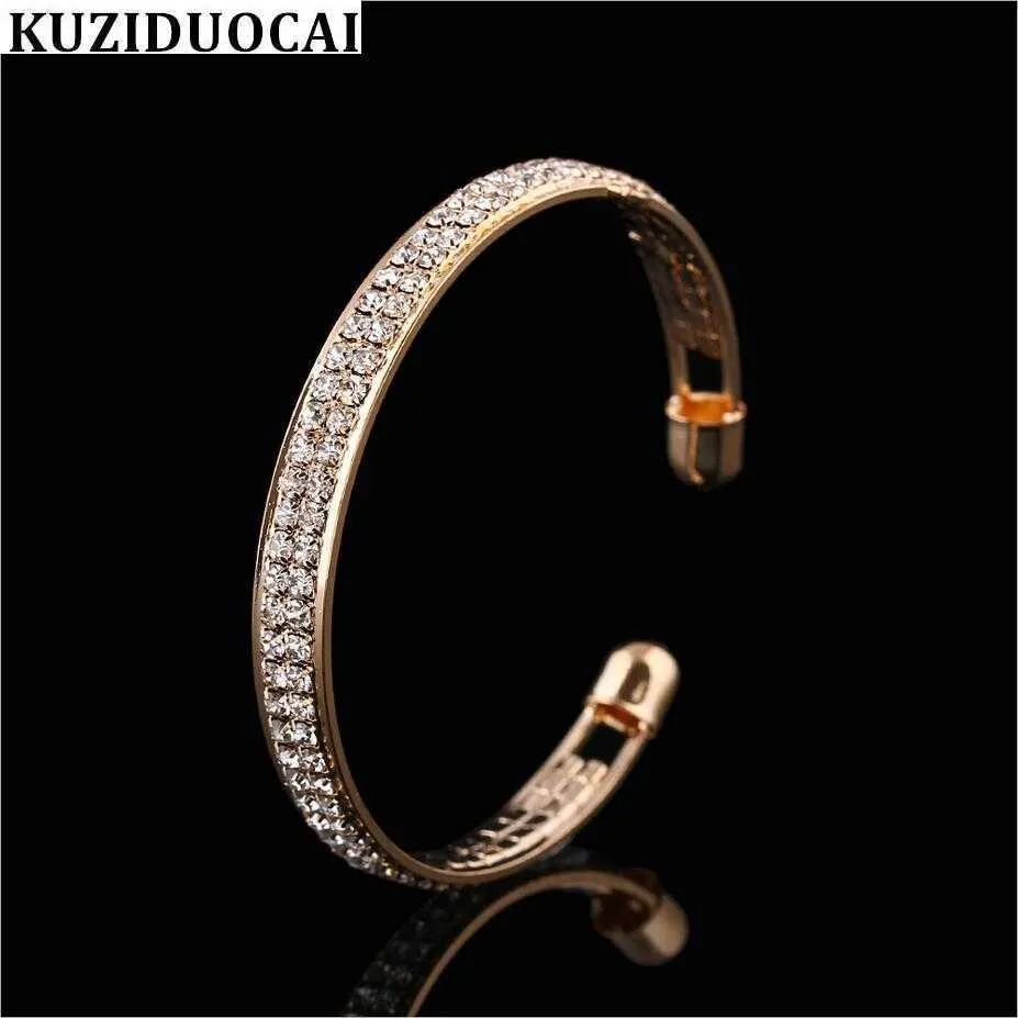 Kuziduocai Nouveau ! Accessoires de bijoux de mode en alliage de cuivre, Double rangée de strass brillants, bracelet pour femmes, cadeau B-94 Q0719