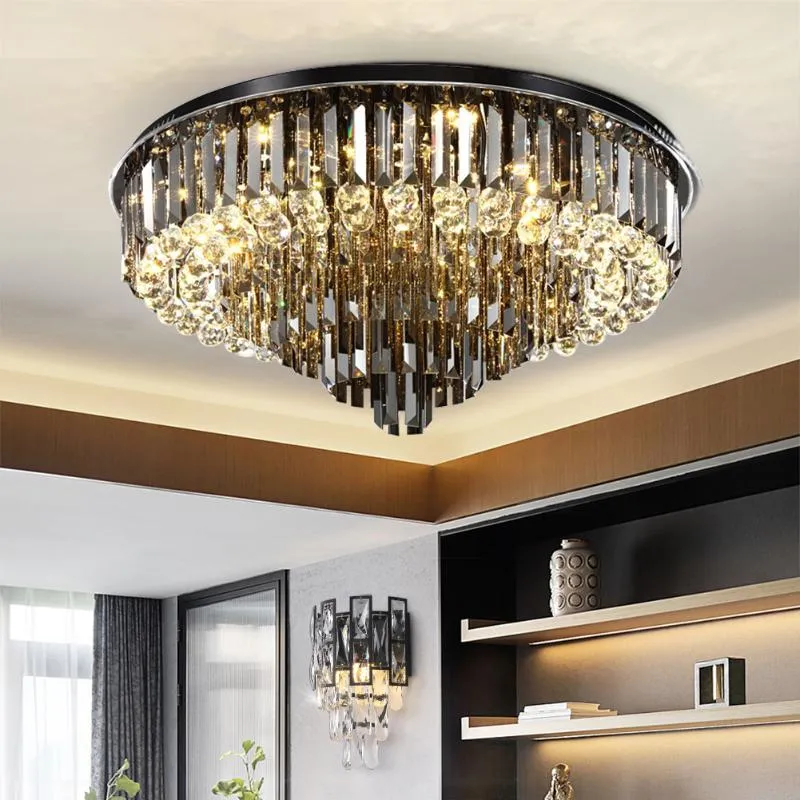 Ceiling Lights Luxury Led Chandelier For Living Room Big Crystal Lamp Modern Smoky Gray/Clear Cristal Lighting Fixture Round Lustre