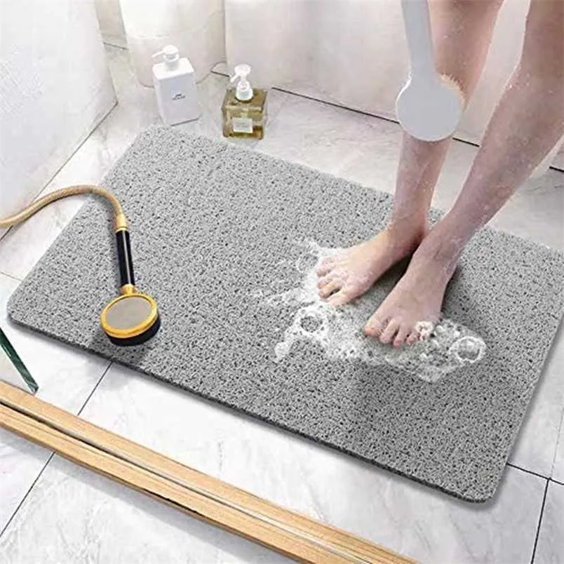 Shower mat Non-slip comfortable bathtub mat with drainage device, PVC loofah waterproof floor mats for wet areas, fast drying 211130