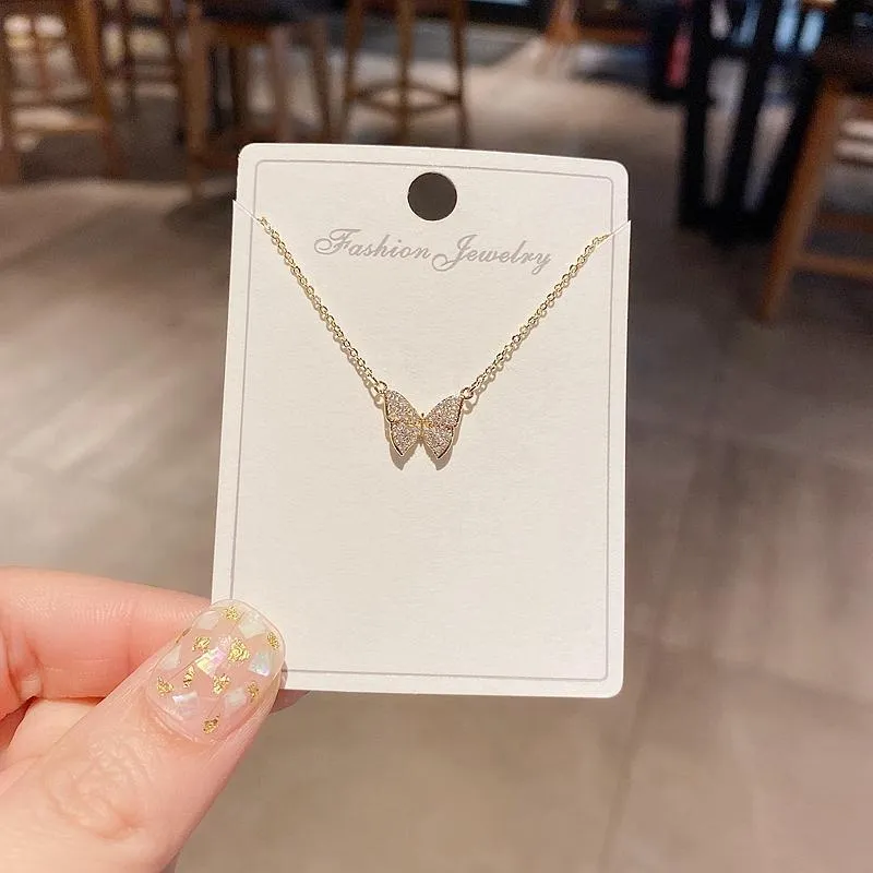 High End CZ Crystal Butterfly Necklace For Women Gold Color Micro Paved Cubic Zirconia Jewelry Chains