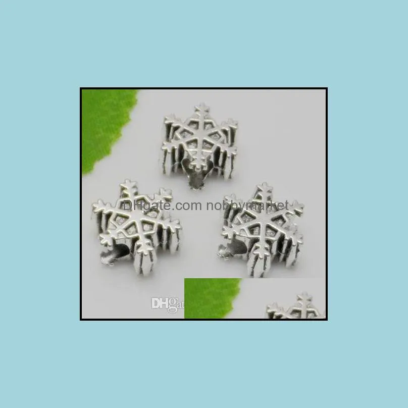 Liga solta contas jóias 100 pçs / lote tibetano sier grande furo snowflake spacer encantos para fazer 7x14mm 4mm drop entrega 2021 sn7gi