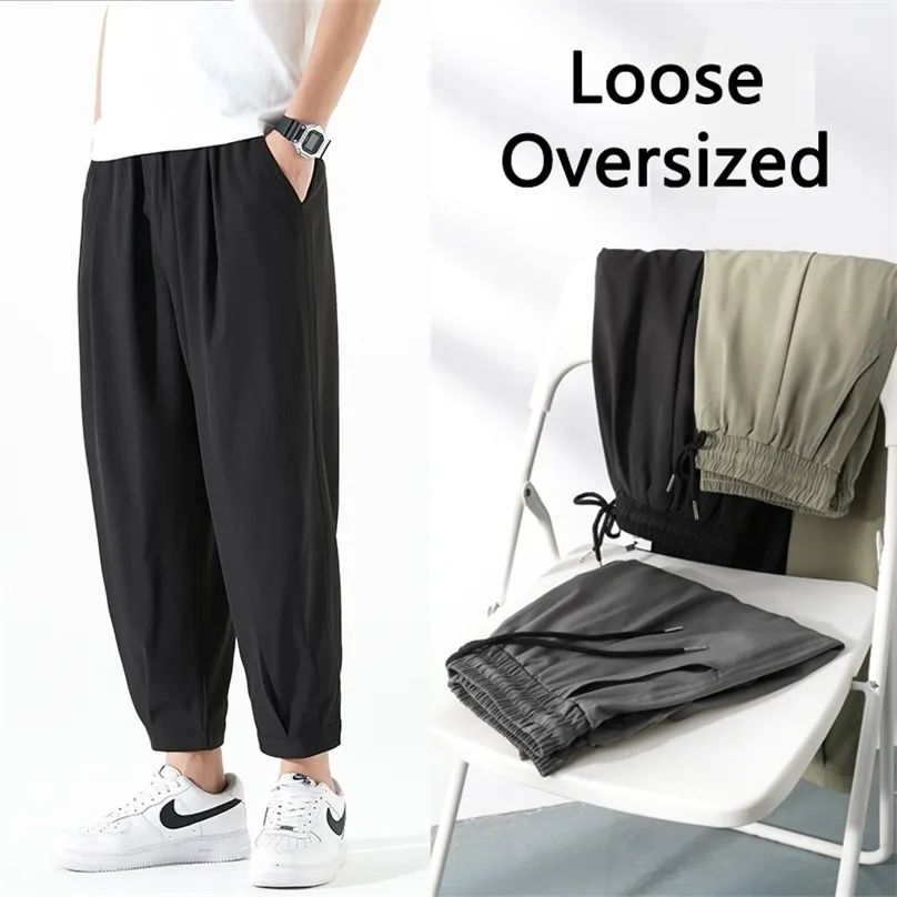 Lösa casual raka byxor japanska streetwear svart joggare byxor män solid lätt andningsbar koreansk mode kostym byxor 211008