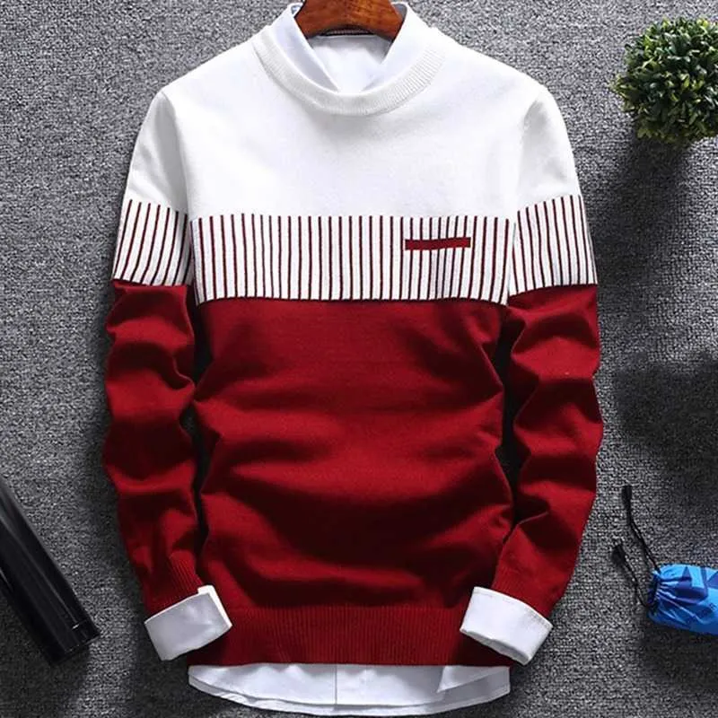 Fashion Men's Knitted Sweater Color Matching O-neck Long-sleeved Men 2021 Winter High-quality Thick Warm Y0907