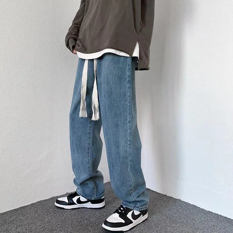 Men's Jeans 2022 Straight Loose Mens Retro High Street Oversize Casual Denim Trousers Spring Harajuku Washed Hip Hop Jean Pants Black