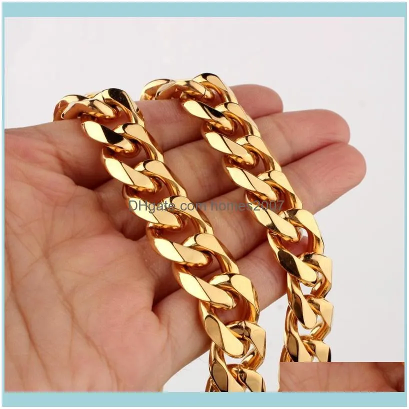 Curb Cuban Link Chain Bracelet & Necklace Jewelry Gift For Punk Men Boys 316L Stainless Steel Gold Tone 7-40inch 12/15mm Chains