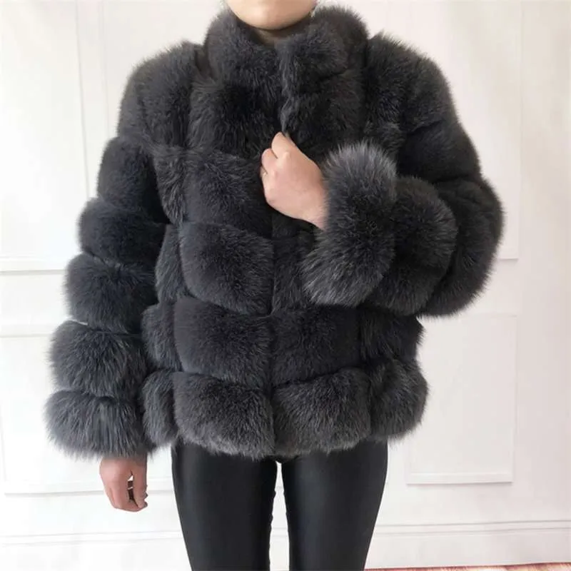 100% true fur coat Women's warm and stylish natural jacket vest Stand collar long sleeve leather Natural s 210928