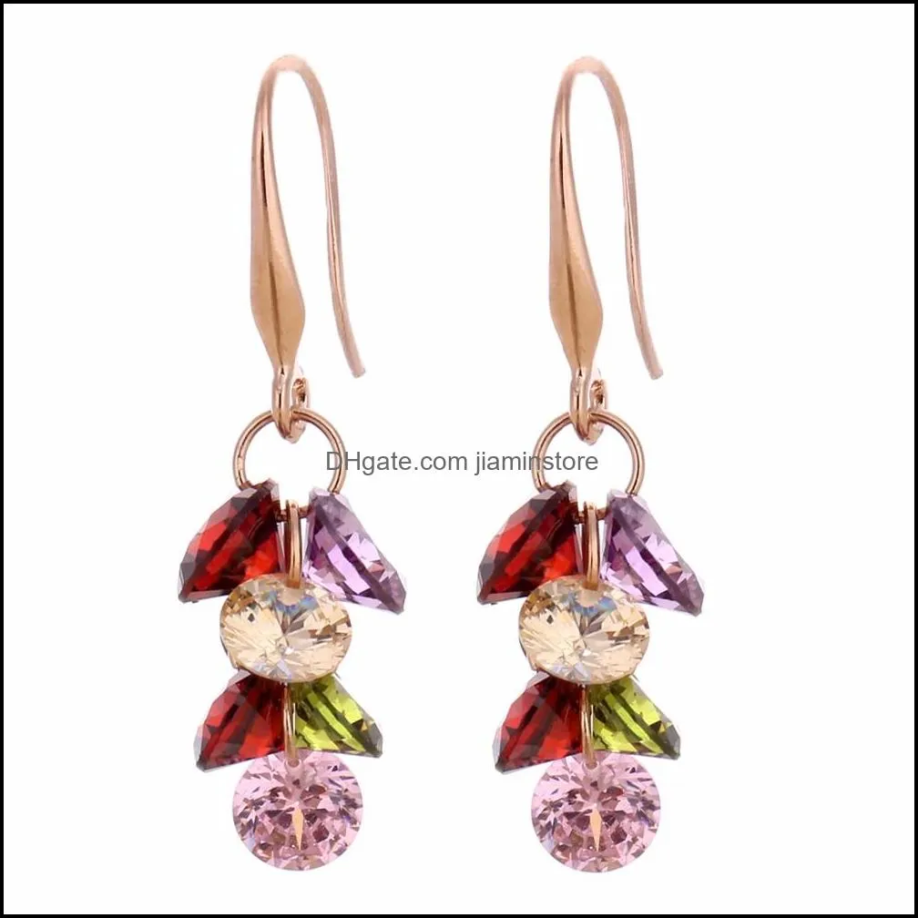 Manxiuni Multicolor Crystal Grape Women Gold Color Dangle Pretty Natural Stone Cubic Zirconia Drop Dangle Earrings For Women