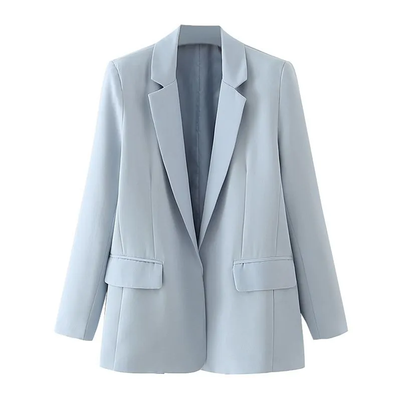 Womens Chic Blazer Grey Casual Blazer Jacke Mit Taschen, Vollem