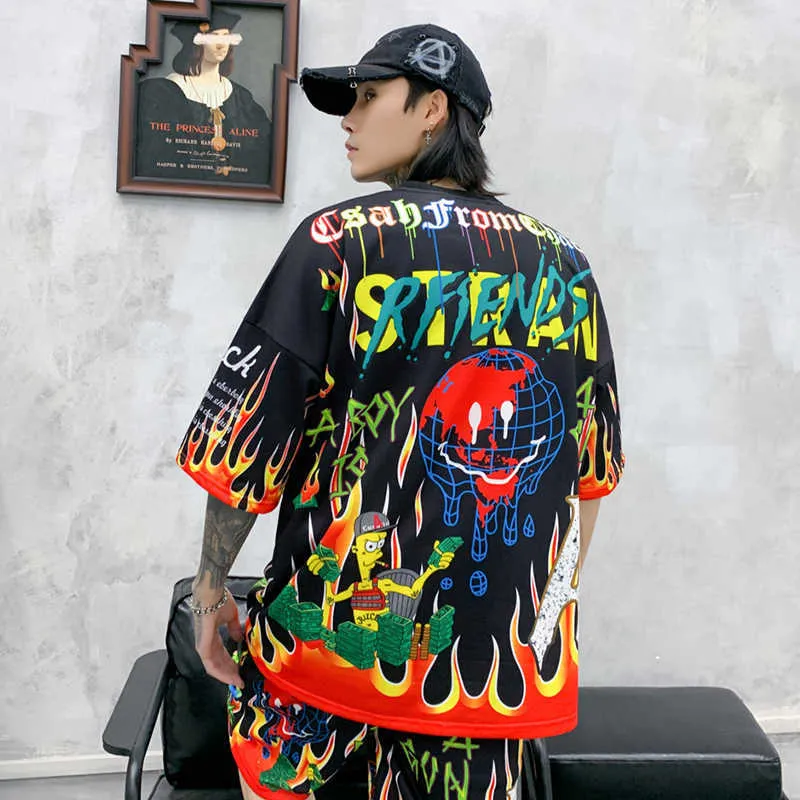Wholesale Aolamegs Mens Cartoon Graffiti Print Oversized