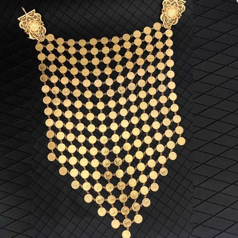 Luxury Algeria Wedding Necklace Big Size Coin Jewelry Chain European Memory Jewelry Chain Arabic Custom Necklace for Bridal X0707