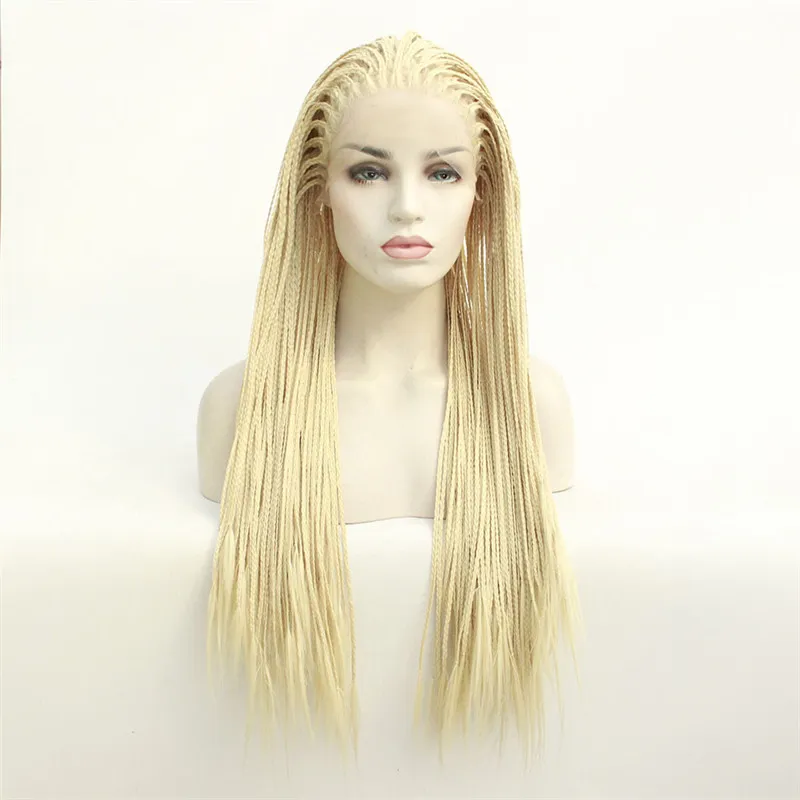 613 Blonde caixa de renda sintética de renda sintética Simulação de peruca frontal Human Human Lace-Frontal Braid Hairstyle Wigs 19423-613