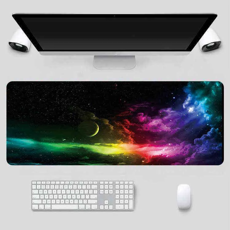 Space Night Grote Gaming Waterdichte Muismat Lock Edge Muismat Laptop Computer Toetsenbord Pad Bureau Pad voor Gamer Mousepad XXL AA220314