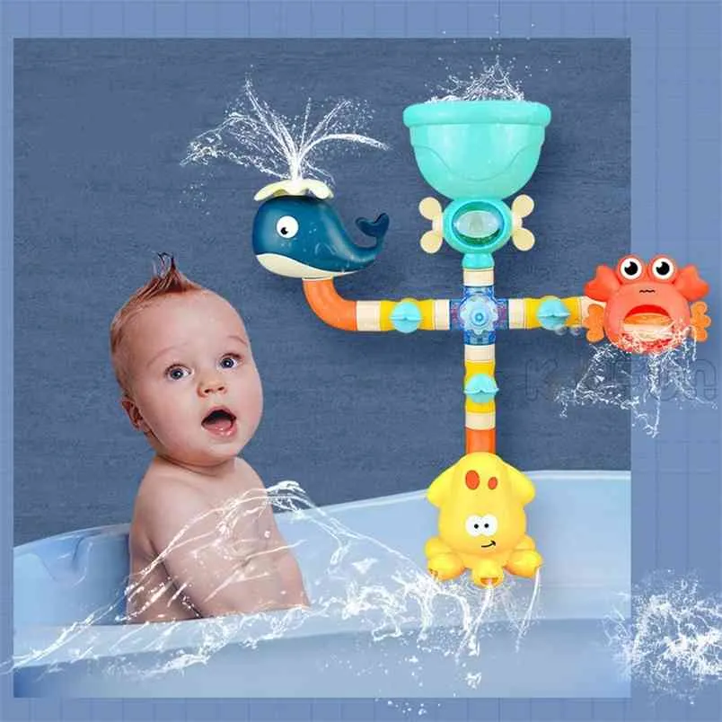 Bath Toys Pipeline Water Spray Shower Game Shark Crab Octopus Baby for Children Swim room ing Kids 210712