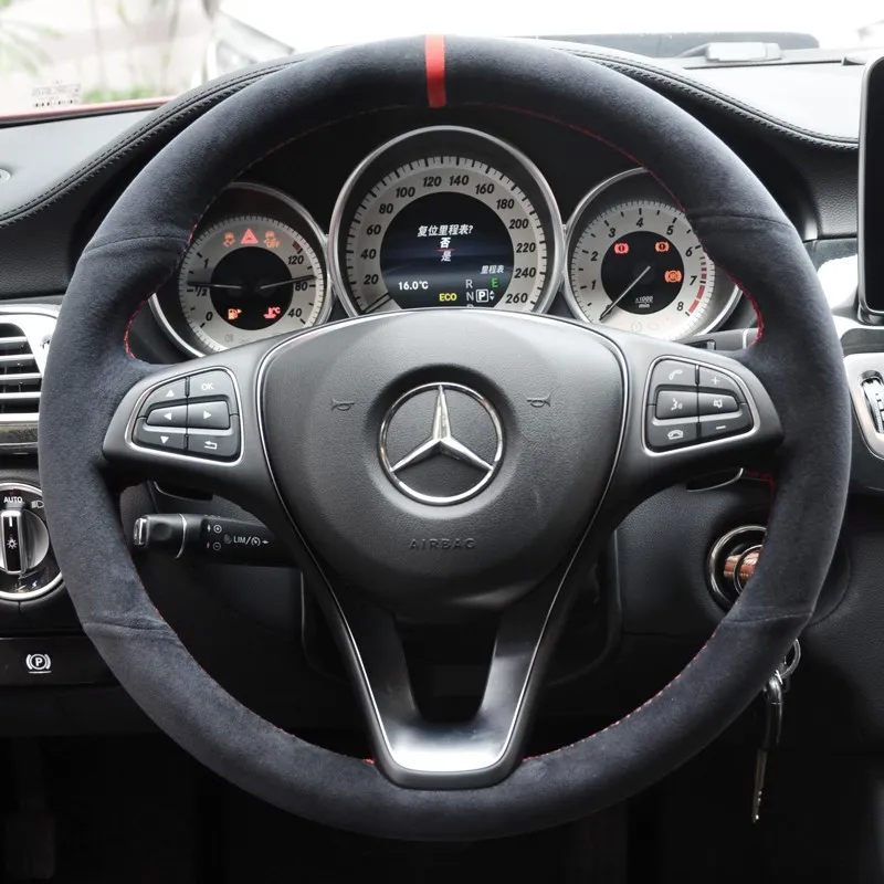 Voor MERCEDES-BENZ Nieuwe C-Klasse E260L GLC B-KLASSE A-KLASSE DIY Aangepaste Speciale Lederen Imitatie Perzik Houten Auto Interieur Stuurhoes