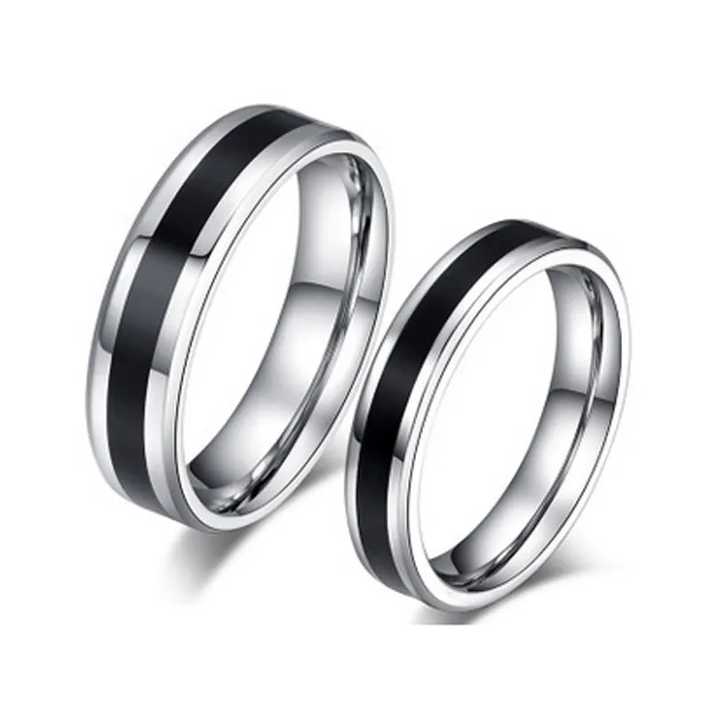 Bandas de casamento dos homens Anéis Thin Black Line Anel de Noivado Masculino Jóias 6mm de largura