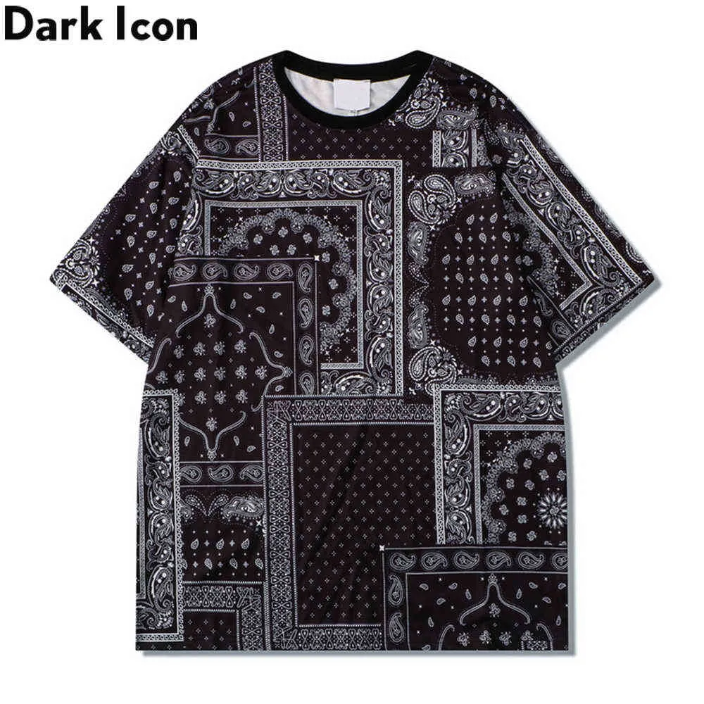 クルーネックバンダナTシャツ男性クルーネックヒップスターTシャツPaisley Tee Shirts 210603