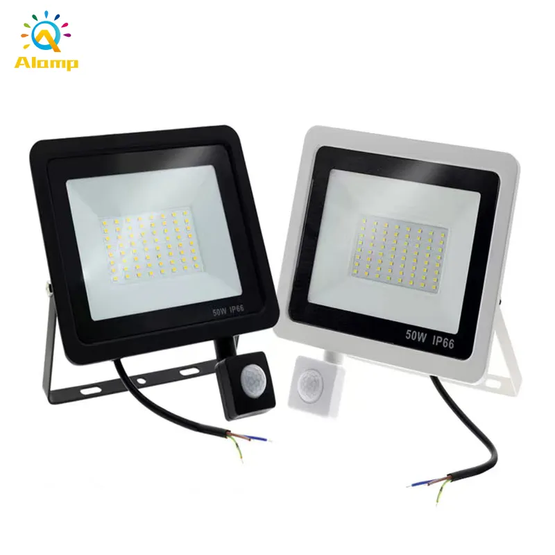 LED Light Light Pir Motion Sensor Floodlights 220 V 110 V Wodoodporne Outdoor Reflektor Lights 10W 30W 50W 100W Garden Street Lamp