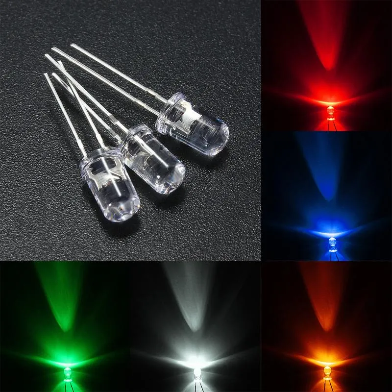 Żarówki 50 sztuk / partia 5mm LED RGB Emitting Diodes Kit Przezroczyste Wody Clear Round Top Light White / Yellow / Red / Blue / Green Drop Drop