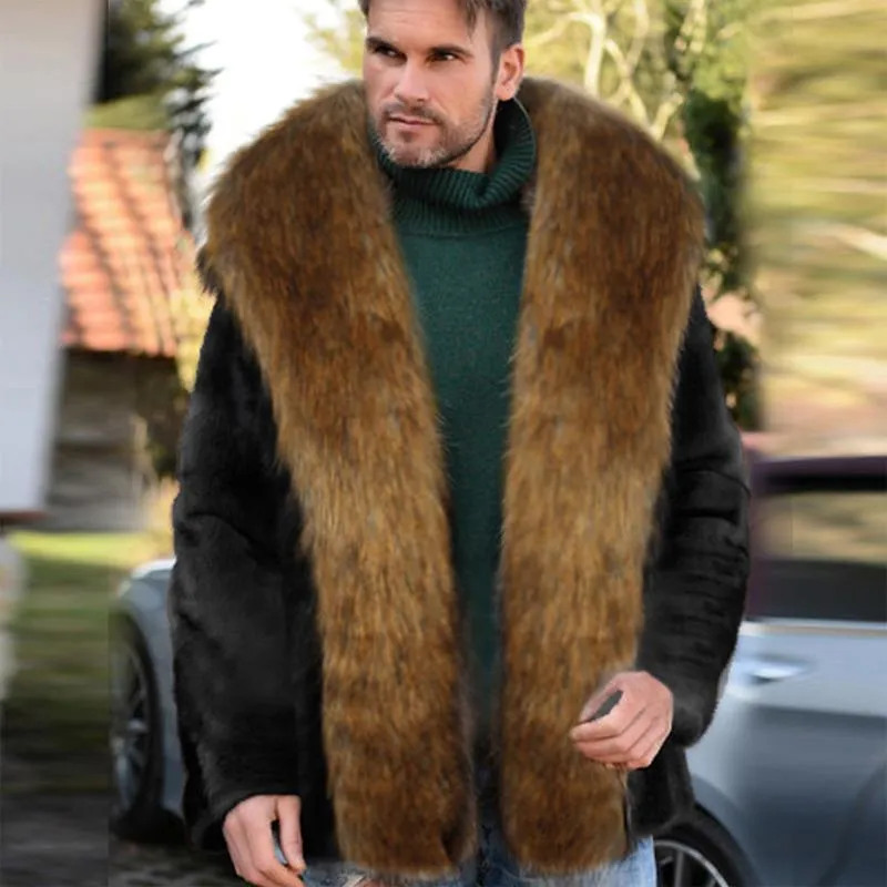 Зимнее теплое пальто из искусственного меха кардиган куртка повседневный сплошной цвет с длинным рукавом поворотные воротники мужские куртки мужчины