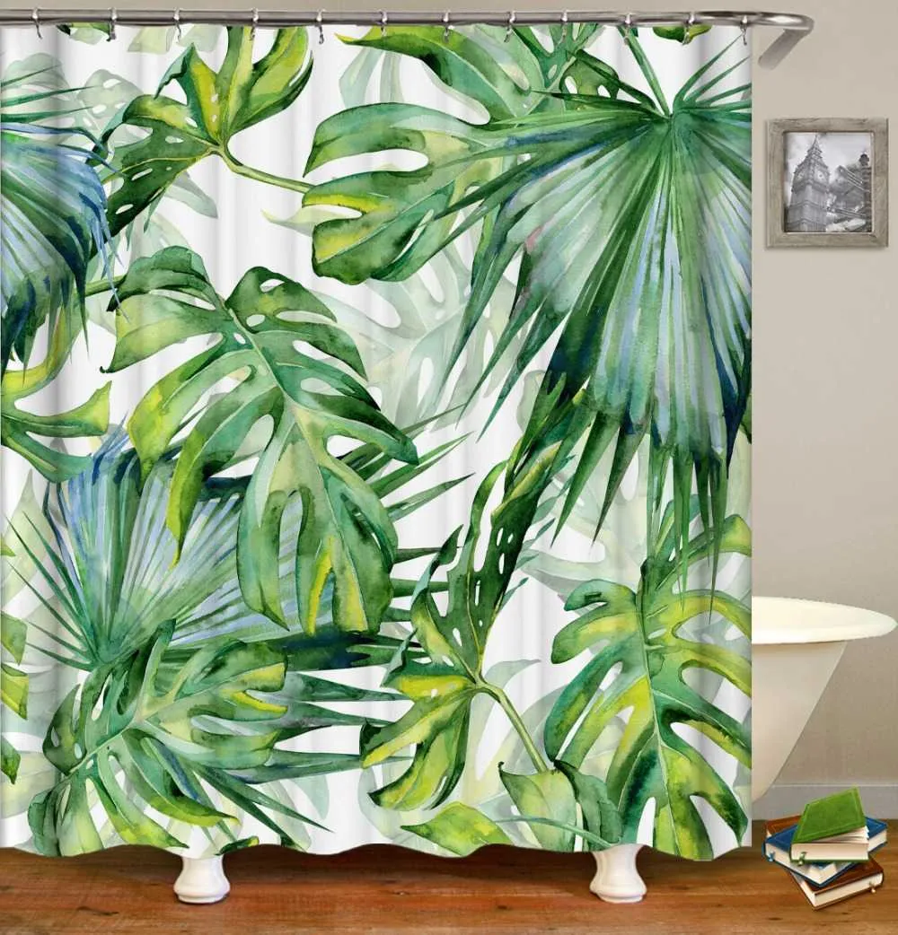 OLOEY Douchegordijnen Waterdichte plant 3D-afdrukgordijnen voor badkamerweefsel Gordijnen Aangepaste baddecor 210609