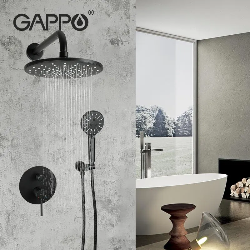 Badezimmer-Duschsets Gappo Mattschwarzes System Runder Regenwasserhahn Einzelhalter Kalt- und Wassermischbatterien Y24048-1-US