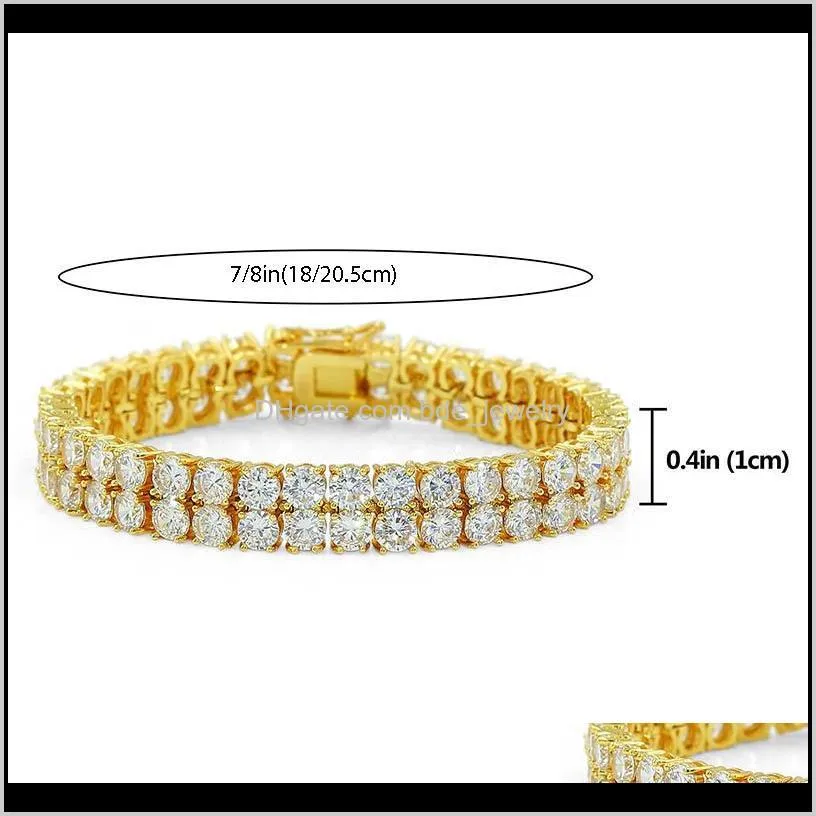 2018 18k gold plated men charm simulated diamond tennis chain bracelets iced ourat bling rhinestone chains hip hop jewelry mens