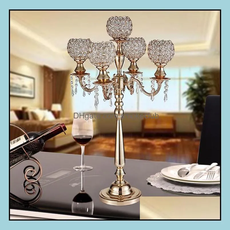 10pcs golden silver color 5 arms crystal candelabra table centerpieces candlesticks for wedding party decoration home decor candle