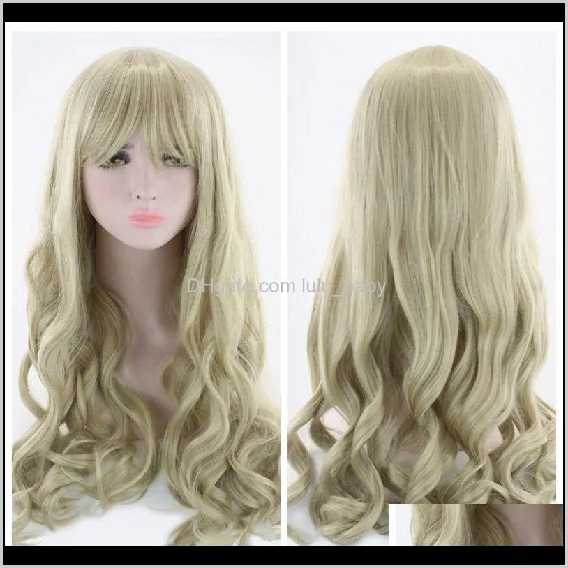 z&f new arraive 70cm long platinum blonde fashion wavy hair wig charming curly blonde synthetic heat resistant wigs for women