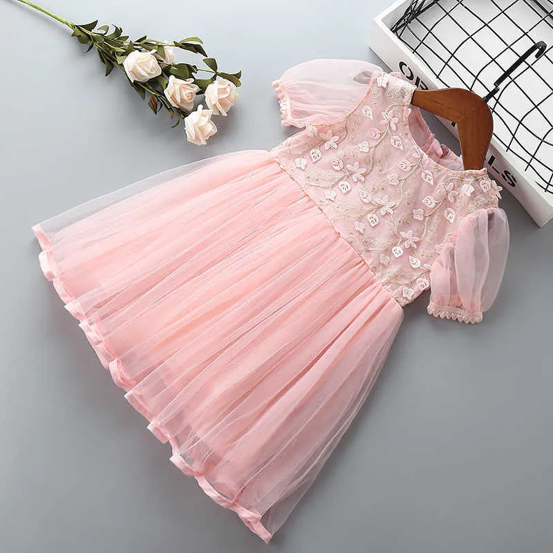 0-6 years High quality girl dress summer fashion cute flower kid children formal party birthday princess 210615