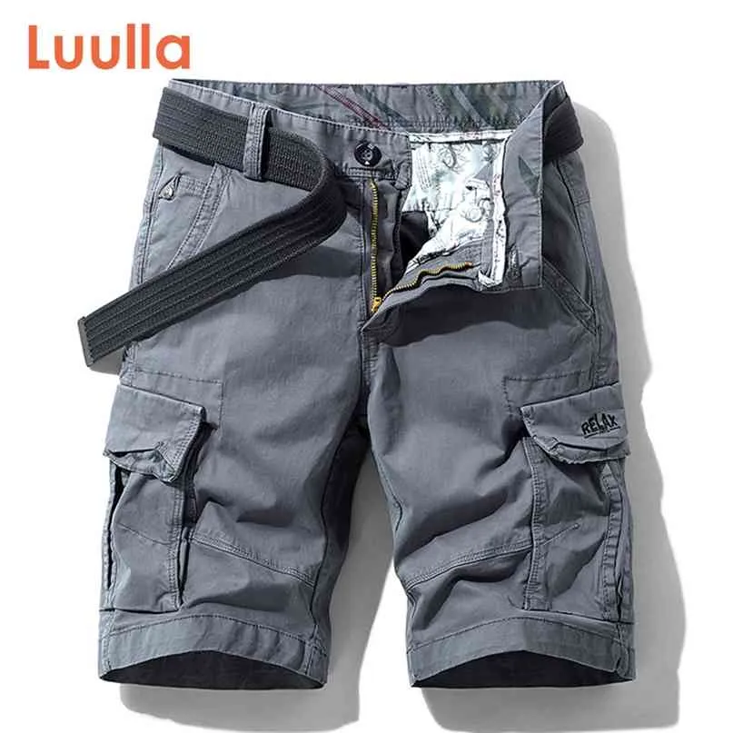 Luulla Uomo Summer Premium Stretch Twill Cotton Cargo Shorts Moda casual Solid Tasche classiche Legwear 28-38 210713