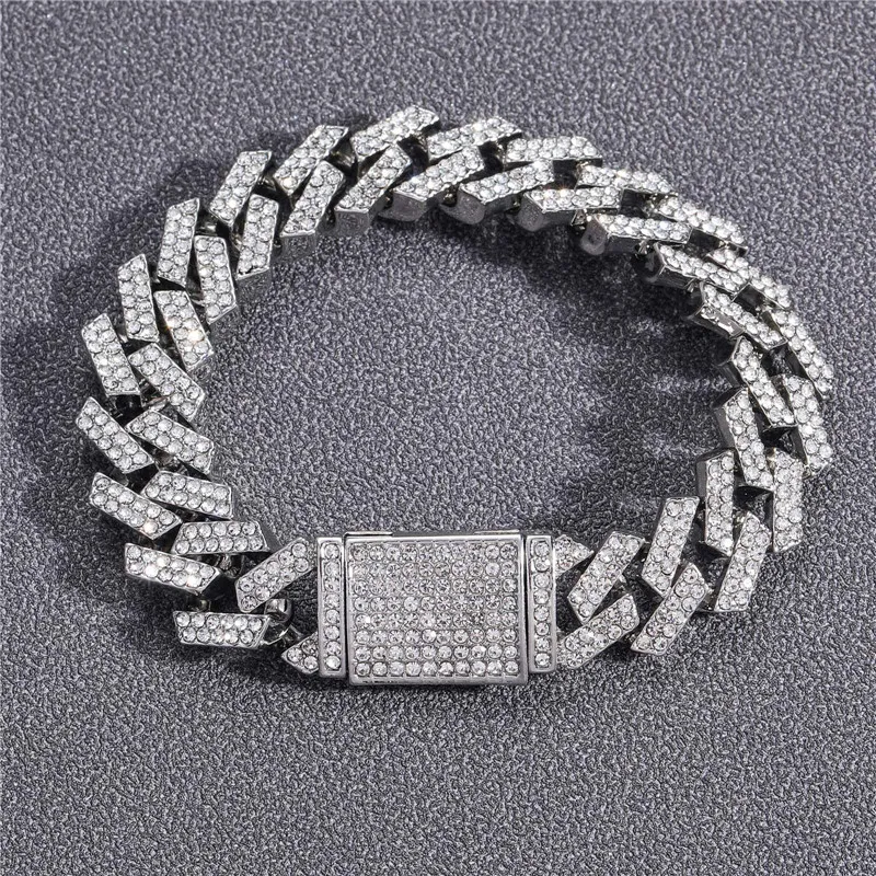 Högsta kvalitet Kubansk länkkedja Full Rhintone Bling Iced Out Pave Mäns Armband Miami Cubans Armband för män Smycken