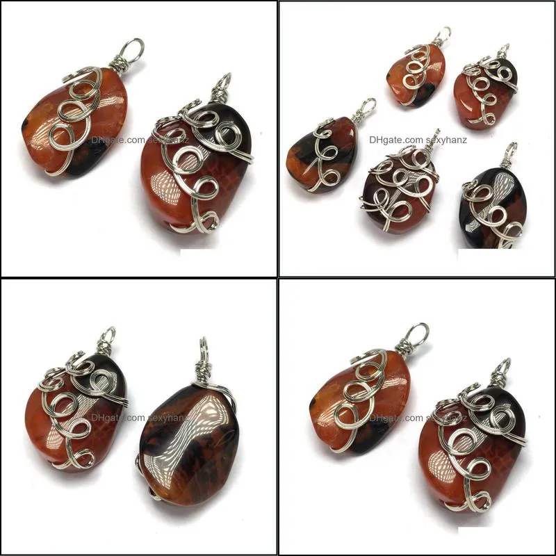 Charms Natural Stone Pendant Irregular Shape Brown Agates Wire Wrap For Jewelry Making DIY Bracelet Necklace Earring Accessories