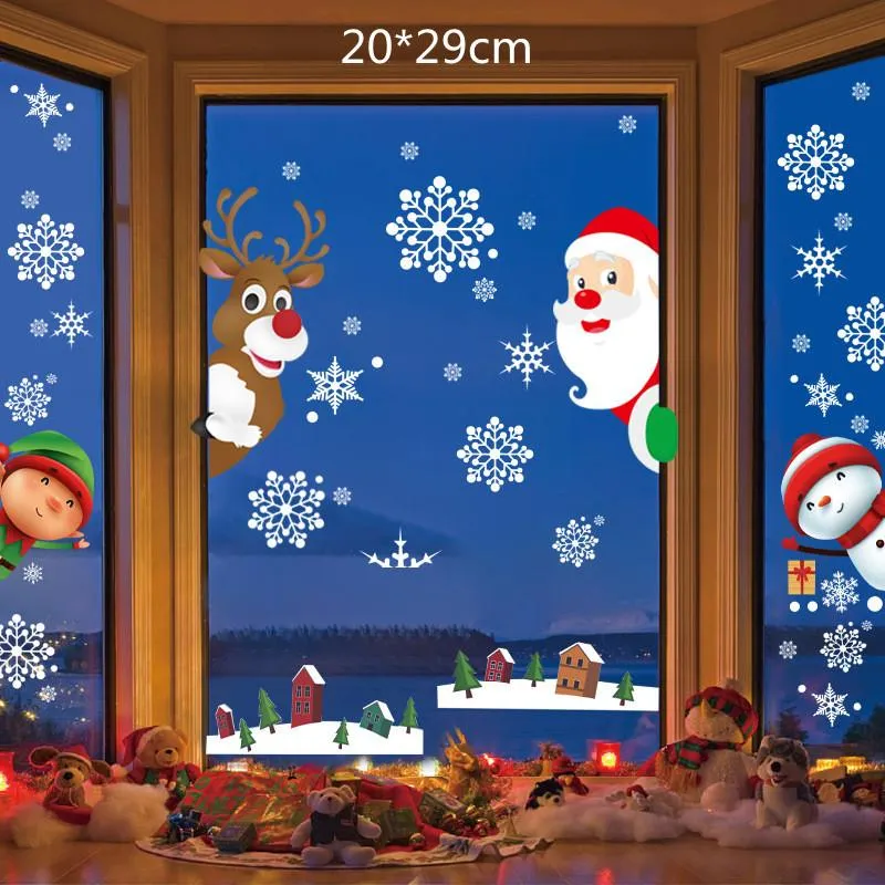 窓ステッカー7パターンメリークリスマスサンタエルクステッカーホームデコレーション年の防水ガ​​ラスPVCフィルム