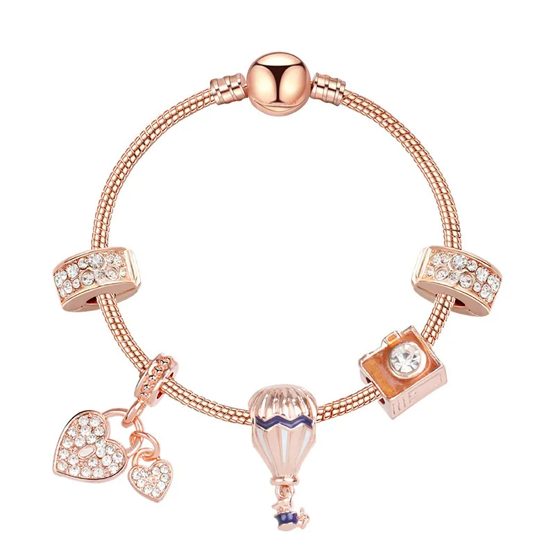 Новый стиль очарования браслет женские моды бусины браслет браслет покрытые розовым золотом DIY подвески браслеты ювелирные изделия девушки свадьба GC141