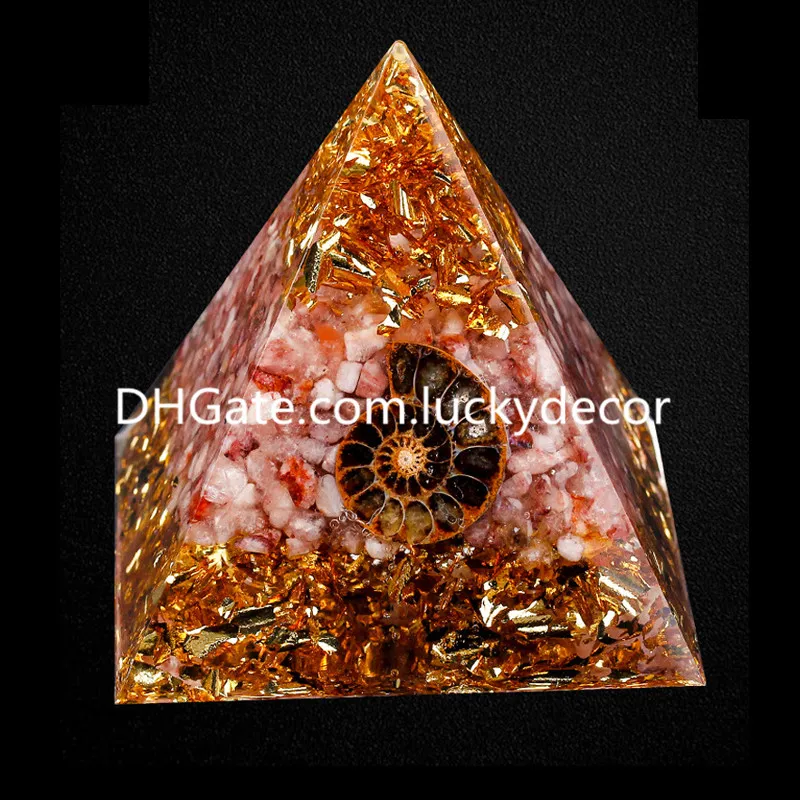 Naturlig röd eld kvarts hematoid kristall orgon pyramid arts multi-integration spöke phantom ädelsten ammonit fossil orgonit energi generator rikedom välstånd