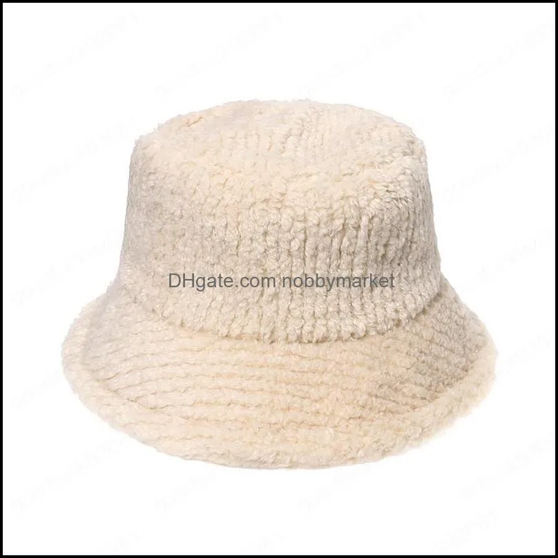 Bucket Hat Fashion Solid Winter Thick Warm Faux Fur Plush Women Wool Fleece Hats Ladies Panama Cap Fisherman Caps