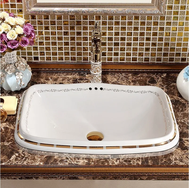 Lavatory Wash Basin Rectangular Artistic Porcelain Ceramic Semi