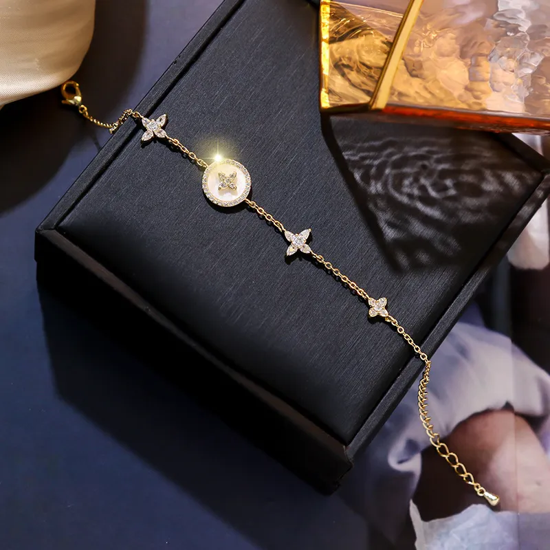 Luxo moda ameixa blossom cruz shell natural pedra encanto bracelet mulher requintado ouro corrente punho bracelet jóias presente