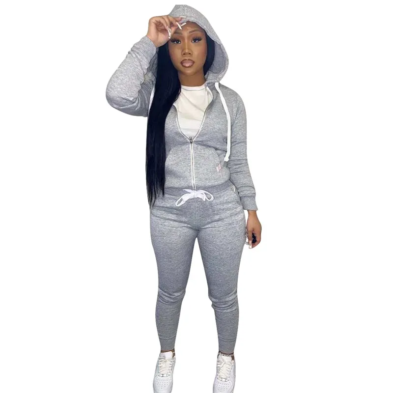 Kvinnor 2 Piece Tracksuit Outfits Långärmad Casual SweatSuits With Drawstring Pants Set