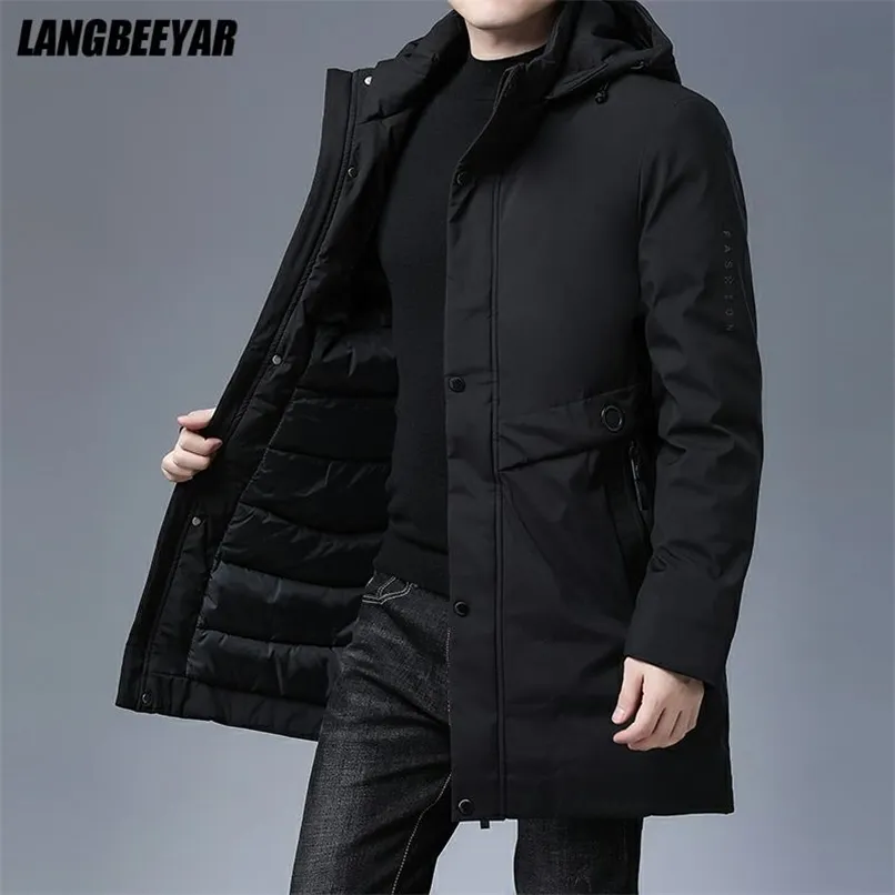 Top Quality Padded Brand Casual Fashion Thick Warm Men Long Parka Winter Jacket With Hood Windbreaker Coats Mens Clothing 211206