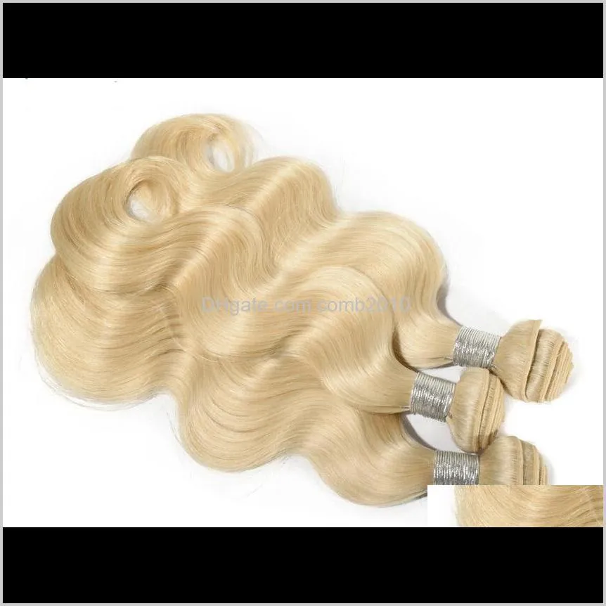 brazilian body wave human hair weaves 613 blonde two tone color full head 3pcs/lot double wefts remy hair extensions