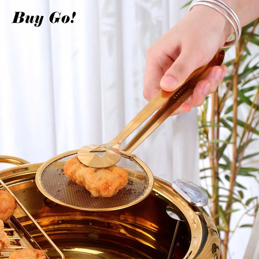 Multi-functional Stainless Steel Fryer Clamp Strainer Filter Spoon With Clip Food Kitchen Oil-Frying BBQ Filter Cooking Tools 210626