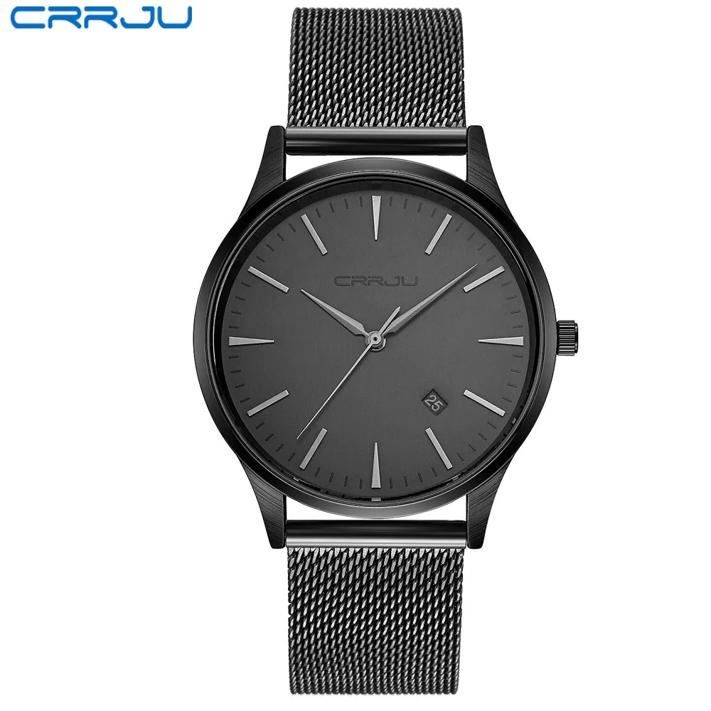 Crrju Black Watch Men Klockor Top Brand Luxury Berömd Armbandsur Man Klocka Svart Quartz Armbandsur Kalender Relogio Masculino 210517