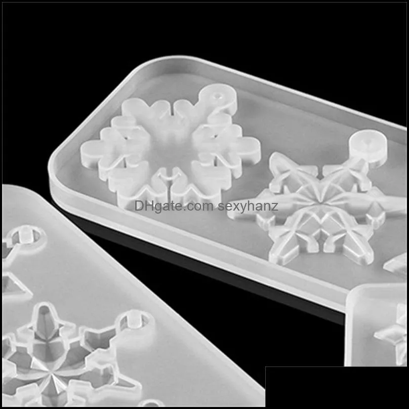 3 Styles Snowflake With Hole Silicone Molds Pendant Epoxy Resin Mold Christmas Tree Hanging Home Decoration DIY Jewelry Making 1403 Q2