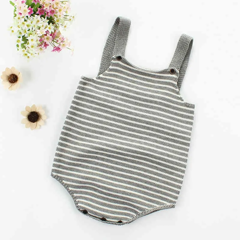 Spring born Baby Boys Girls Sleeveless Stripe Knit Rompers Clothes Autumn Toddler Jumpsuits 0-3Yrs 210429